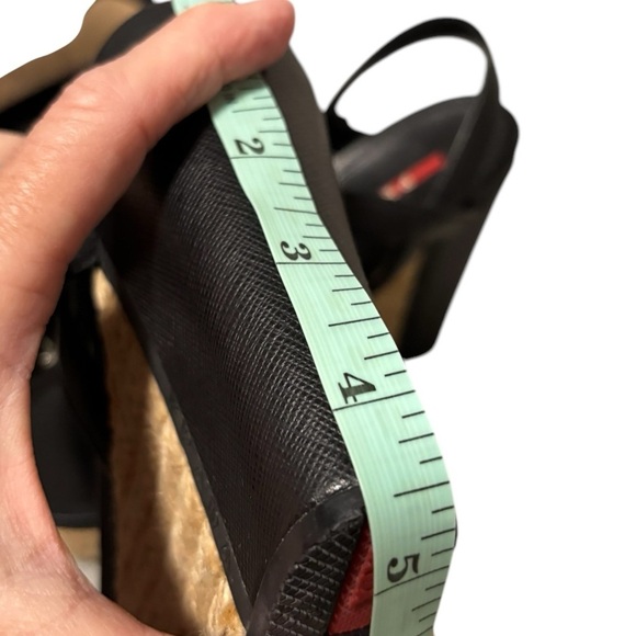 PRADA - SIZE 36EU / 6 US - BLACK LEATHER PLATFORM WEDGE ANKLE SANDALS - S6 - Picture 11 of 14